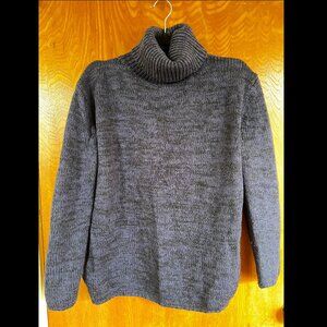 Heathered Blue & Black Warm Knit Turtleneck Sweater